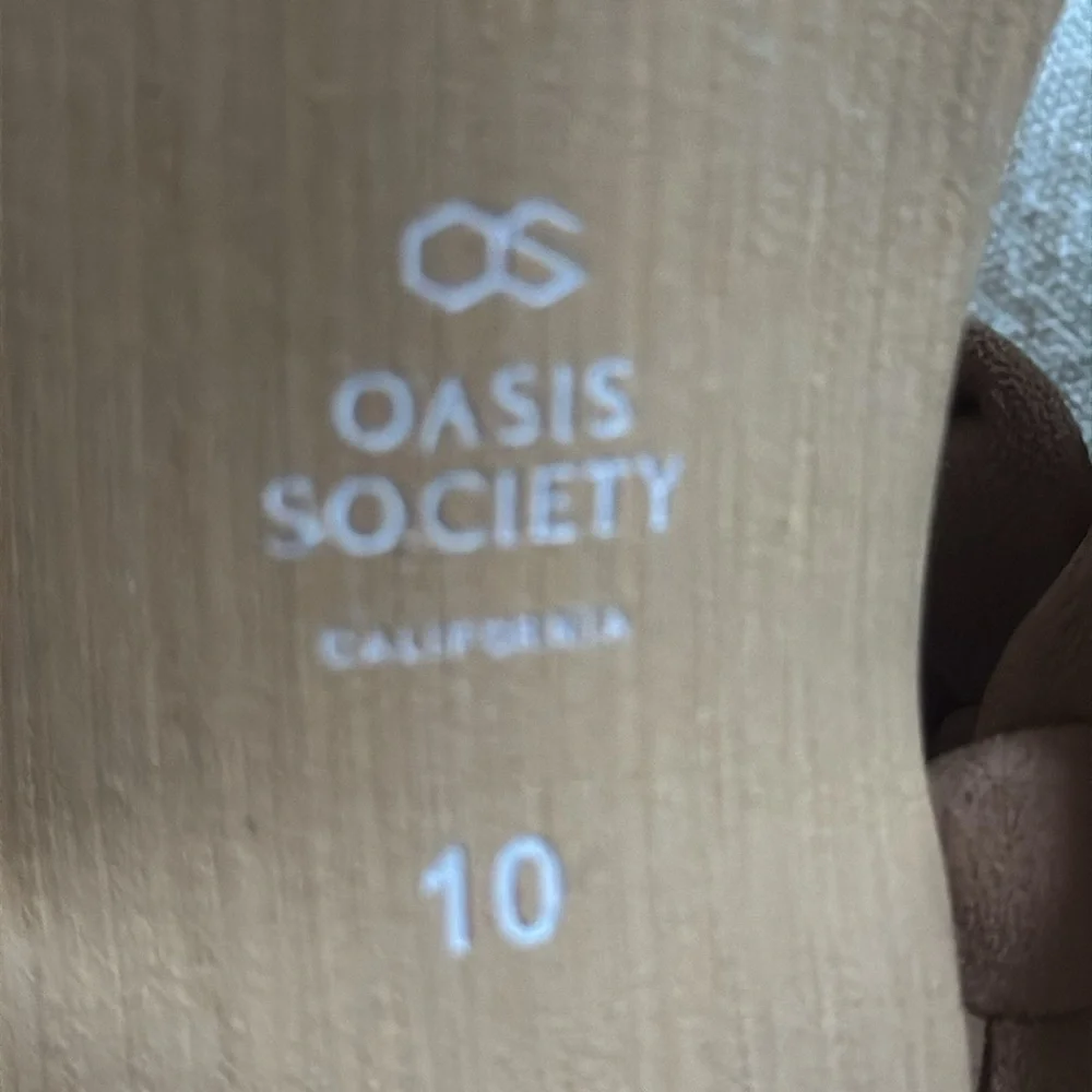 Oasis Society Women's Tan Braided Sandals brown faux suede sz‎ 10